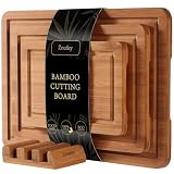 Zoutley 3-Piece Deep Carbonized Bamboo Cutting Board Set with Vertical Drying Stand | Wooden Chopping Boards for Kitchen | Extra Deep Juice Grooves & Easy-Carry Side Handles | Gift-Ready