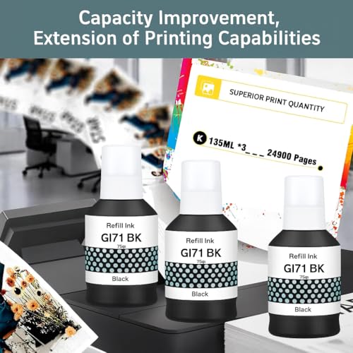Image of KOSH GI-71 Refill Ink Compatible for Canon G1020,G2020,G2021,G2060,G3020,G3021,G3060 Printers (3, Black Pack of 3)