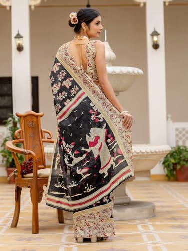 Image of SIRIL Women's Printed Ready to Wear Mul Cotton Saree With Unstitched Blouse Piece
