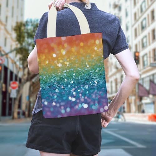 Sktnbm XB0601005 Canvas Tote Bag,Rainbow Sequins Background Print One-Shoulder Canvas Bag,Reusable Grocery Shopping Bags thumb #6