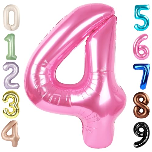 Image of 4 Balloon Numbers Birthday Decorations, 40In Pink Balloons for Men Women | Eye-catching Appearance, Perfect Decorative Centerpieces, Convenient Self-sealing Structure, Widely for Various Occasions