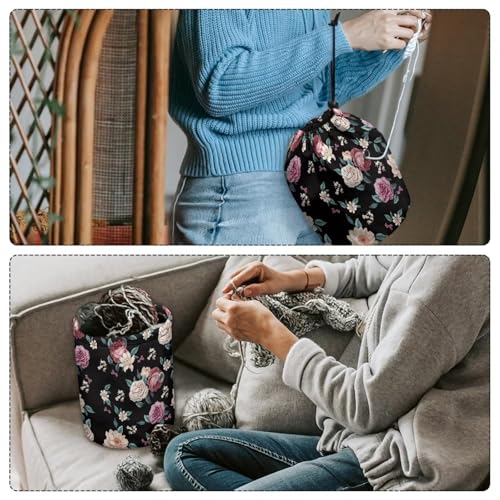 Image of Sellikakes Skein Ball Storage Yarn Holder, Purple White Flower Knitting Crochet Bag, Crochet Storage Organizer, Yarn Holder Store Skein Ball, Crocheting Needles Accessories