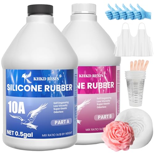 KHKD RESIN Silicone Mold Making Kit, 10A Liquid Silicone Rubber 1 Gallon, Translucent Clear Mold Making Silicone Mixing Ratio 1:1 – Bubble-Free, Easy Demold for Resin Molds, 3D Molds, 4H Fast Cure