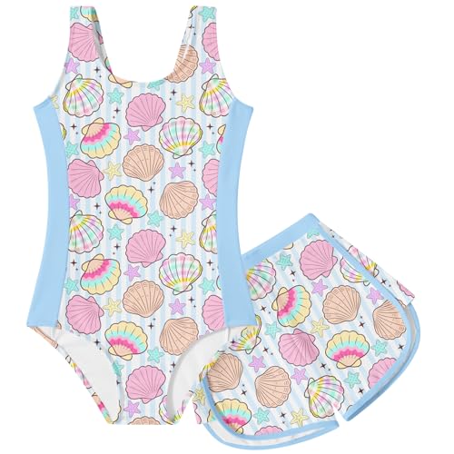 Image of TUONROAD Toddler Girls One Piece Swimsuit 2Pcs Bathing Suit Kids Swimwear with Short for 3-9