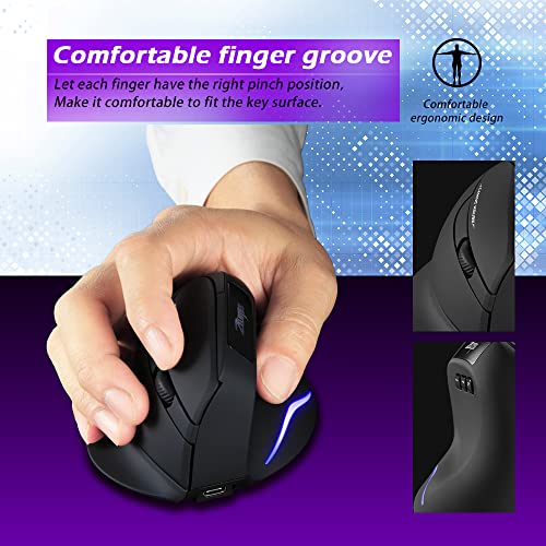 Zelotes Vertikale ergonomische kabellose Maus, optische USB-wiederaufladbare Maus, 2400 DPI, 6 Tasten Mäuse für Laptop, PC, (schwarz) – Bild 5