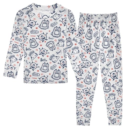 Cute Monster Prints Cute Pajama Sets Long Sleeve Top and Pants, Snug Fit Sleepwear for Night Wears