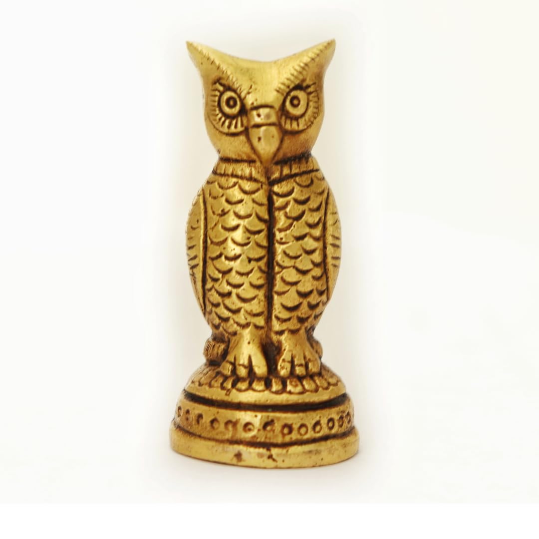 Brass Owl Statue for Vastu | 2.5 Inch | Owl Statue for Good Luck | Owl Showpieces for Home Decor | उल्लू | Feng Shui & Evil Eye | Fortune & Wealth |