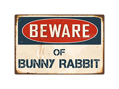 StickerPirate Beware of Bunny Rabbit 8” x 12” Vintage Aluminum Retro Metal Sign VS087