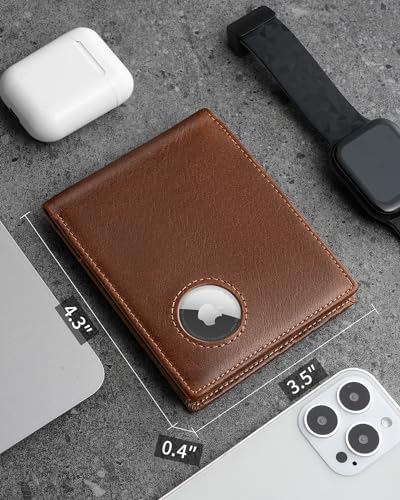 Airtag Wallet for Men Bifold Genuine Leather RFID Blocking Men's Wallet with Airtag Holder 2 ID Windows 14 Cards Holders - Gift Box (Airtag Not Included)4