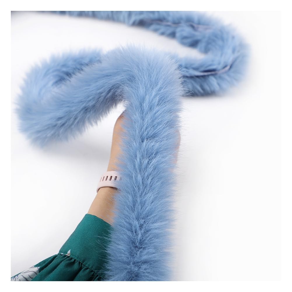 Rockreyoa Faux Fur Border Fluffy Faux Fur Ribbon Plush Trim Fabric Border Handmade Material for Slippers Costumes Crafts Coats Gift Decoration Sky Blue 2 m