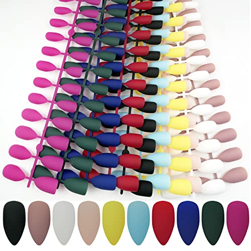 LoveOurHome 240pc Stiletto Press on Nails Medium Length, Matte Pointy Claw Stiletto Fake Nails Press on Colored False Nails Full Cover Artificial Fingernails 10 Dizes for Women Teen Grils Kids