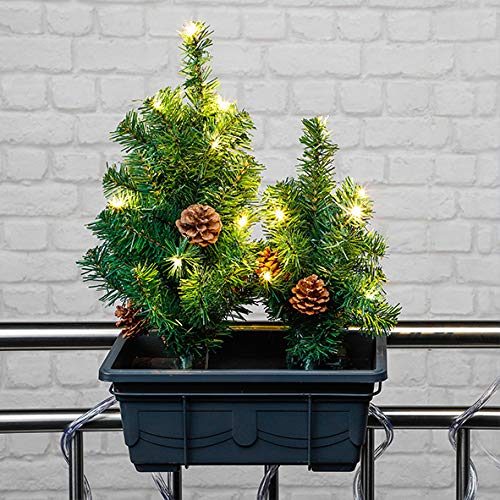 Preisvergleich Produktbild LED Tannenbaum Balkon Weihnachtsbäume Weihnachtsbaum mit LED Beleuchtung im Blumenkasten zum Aufhängen oder Aufstellen mit Lichterkette und Timer