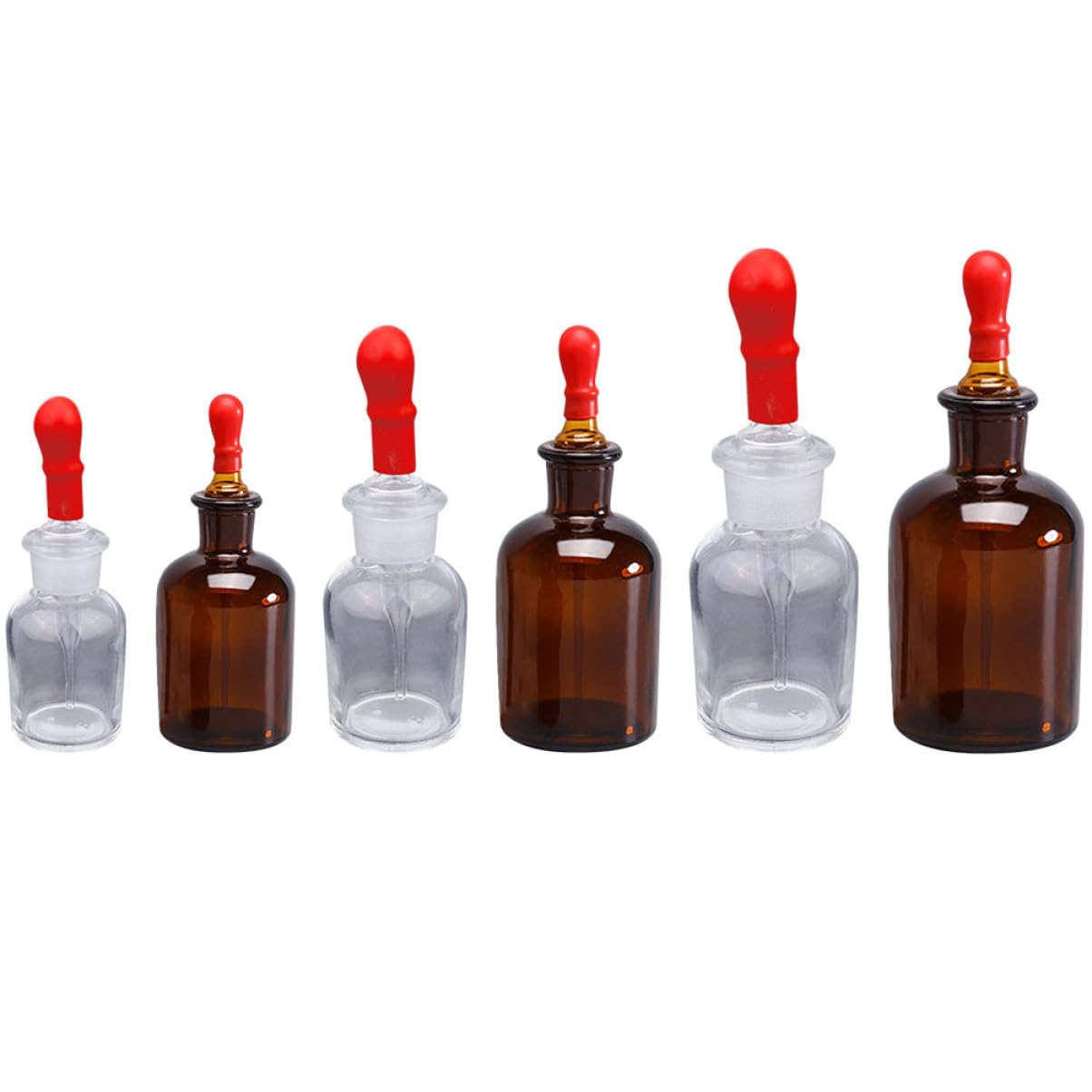 GLEAVI 6 Botellas Cuentagotas de Vidrio Marrón y Blanco, Frascos Químicos Recargables de 30ml y 60ml para Laboratorio y Uso Doméstico