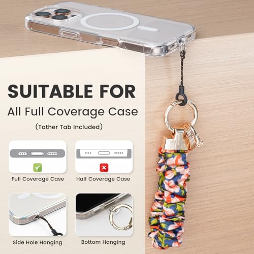 Image of Scrunchie Keychain Wristlet, Key Chain for Car Keys with D Ring, Stretchy Phone Charms with Tether Tab for Women.