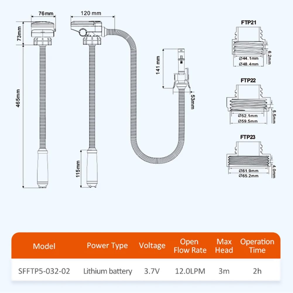 Elektryczna pompa do przetłaczania paliwa, przenośna pompa do cieczy z funkcją automatycznego zatrzymania, z 3 rozmiarami adapterów, wbudowana bateria litowa