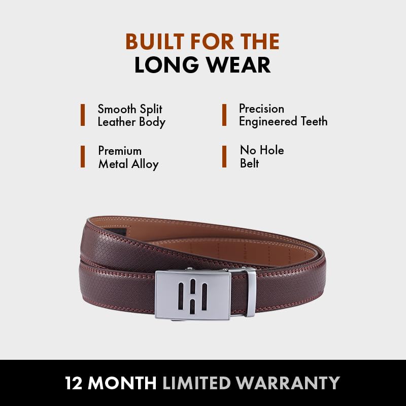 Image of HALDEN THEO Brown Belt For Men Leather Original (Adjustable Fits Up to 44 Inch Waist) Ratchet Strap with Classic Buckle & Magnetic Auto-lock