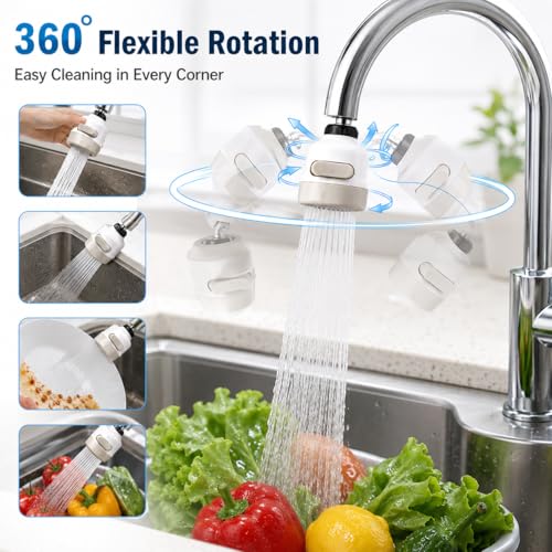 Image of ROSE MI Flexible Kitchen Tap Head Movable Sink Faucet 360 Rotatable ABS Sprayer Removable Anti-Splash Adjustable Filter Nozzle Swivel Water Saving Aerator 3 Modes Kitchen tap, Polished