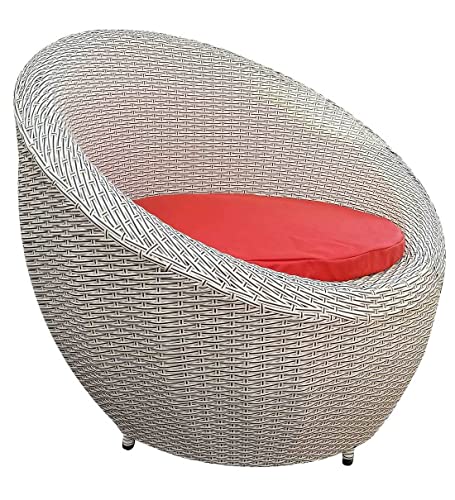 Image of Artic Fashion Apple Chairs Table Set 4+1 Wicker Patio Furniture Sets 4 Chair and 1 Table with Cushions for Garden Balcony Bedroom Powder Coated Frame Uv Protected Wicker (Off White+Red)