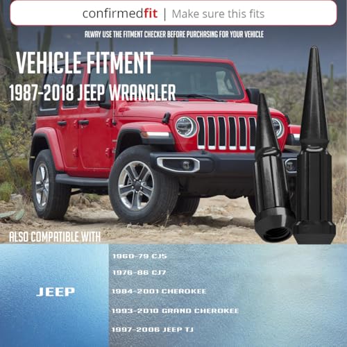 Image of Wheel Accessories Parts 23 Pcs 1 /2 inch-20 Thread Spike Spline 4.40 inch Long Lug Nuts Black Chrome Truck Spline Hex Fits Jeep Cherokee CJ Grand Cherokee Wrangler