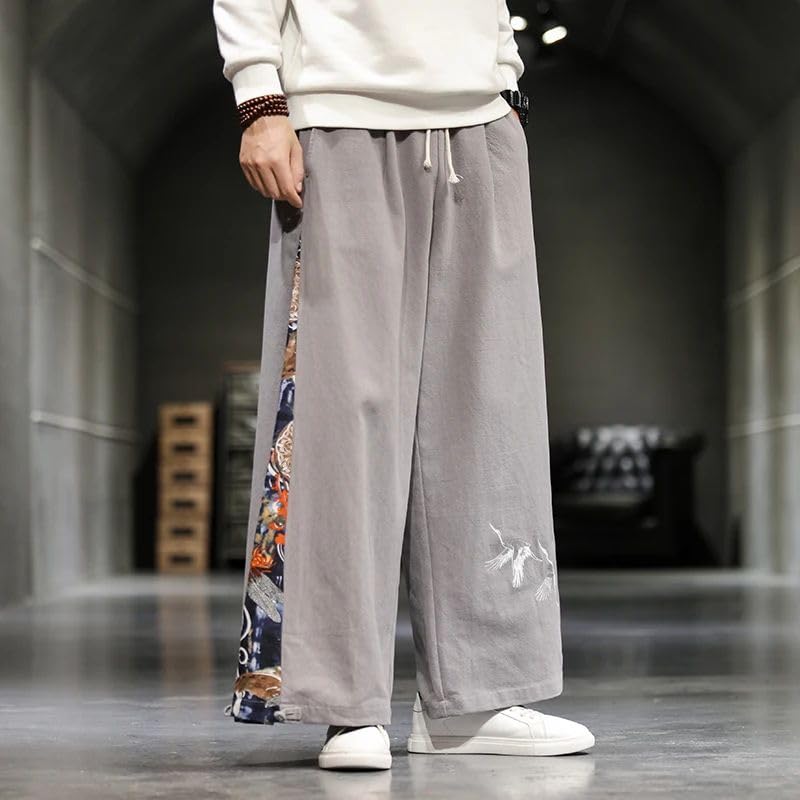 Casual Wide Leg Pants Men Chinese Traditional Harajuku Kung Fu Tang Suit Tai Chi Uniform Cotton Linen Trousers4
