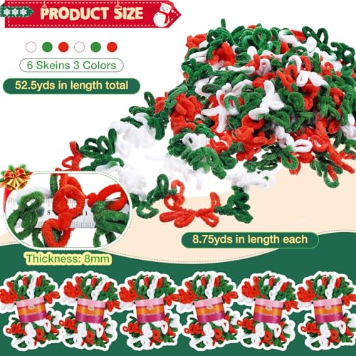 Image of Threlaco 6 Skeins Christmas Loop Yarn Finger Loops Yarn Bulk Soft Chunky Yarns 600 g for Christmas Yarns Beginners Knitting No Needles or Hooks Crochet Gift Craft (Red, White, Green)