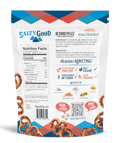 BeyondTwistz Low Carb Pretzels, Salty Good, Keto Friendly, 2g Net Carbs, 18g Protein, Powered By HealthSense® High Fiber Wheat Flour, Family Size 8oz Bag, Pack of 1