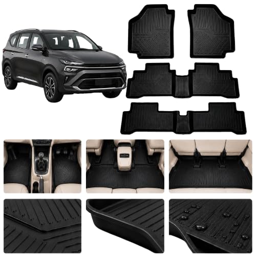 premium custom fit tpe 3d car floor mats compatible with kia carens 7 seater (2022 onwards), heavy duty all weather floor liners, waterproof,mud, dust & spill protection, easy to clean, black full set