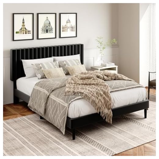 Elegant Velvet Queen Platform Bed Frame