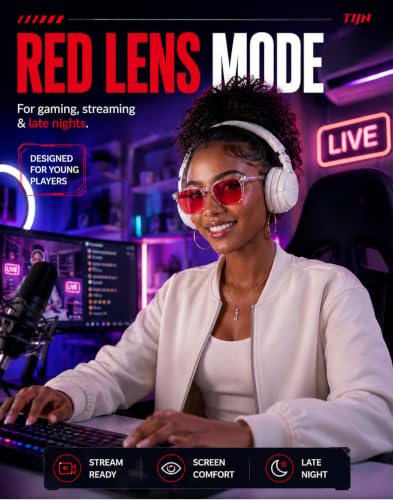 Image of TIJN Sleep Glasses with Blue Green Light Blocking, Red Light Lens for Computer Gaming, Screen Fatigue & UV Protection