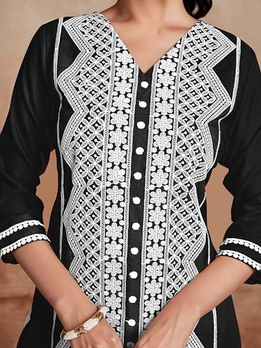 Image of EthnicJunction Women's Cotton Rayon Regular Fit Chikankari Embroidery Stright Kurta