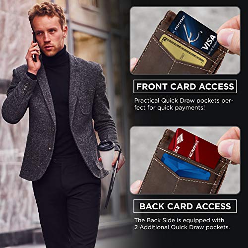 Image of SERMAN BRANDS RFID Blocking Wallet Slim Bifold - Genuine Leather Minimalist Front Pocket Wallets for Men with Money Clip Gift
