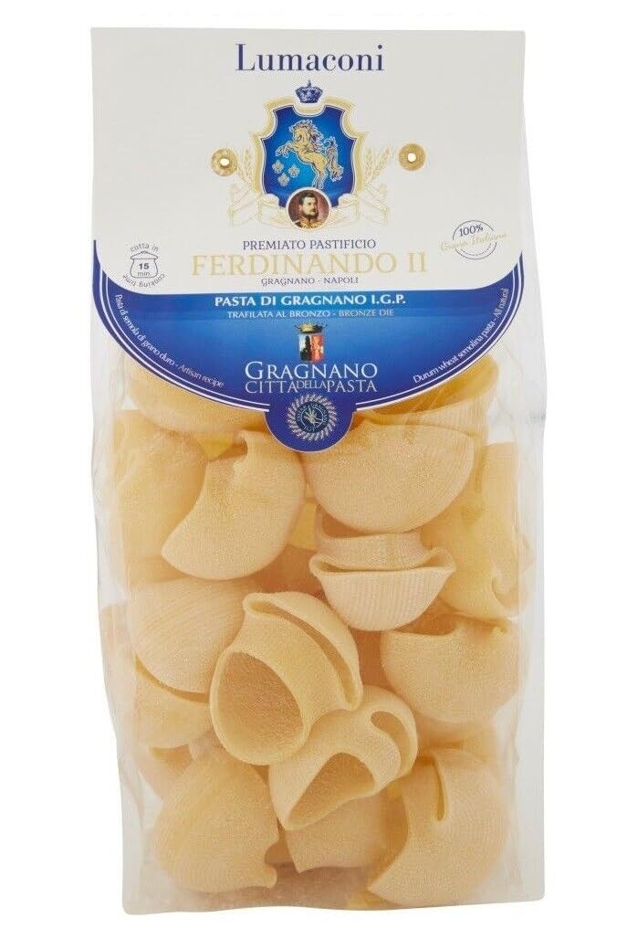 Pastificio Ferdinando II Lumaconi Pasta di Gragnano I.G.P. Lot de 6 pâtes à la semoule de blé dur, 500 g