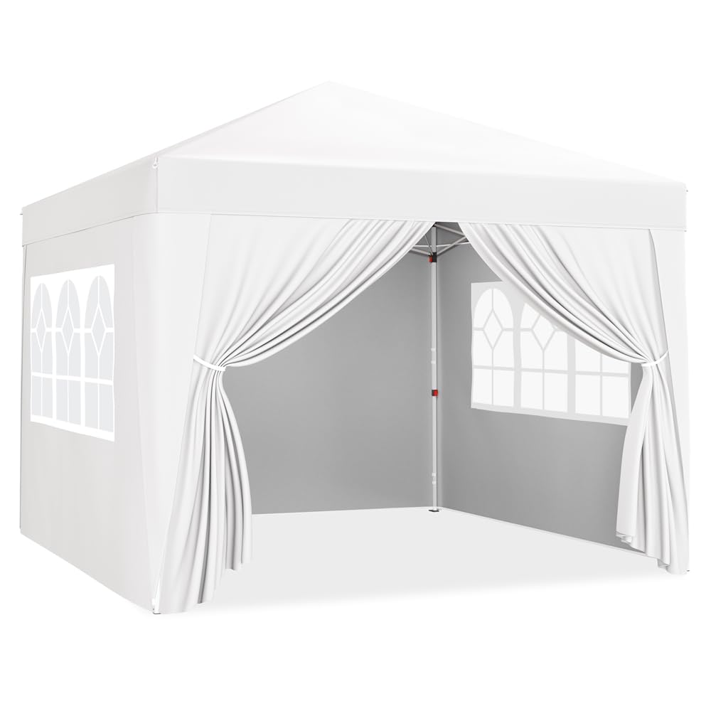 Yaheetech Gazebo da Giardino Tre Altezza Regolabile Tendone Pop-up Pieghevole con Telo Impermeabile con 4 pareti Laterali Tenda Chiuso Festa Esterno Campeggio 3 x 3 M Bianco