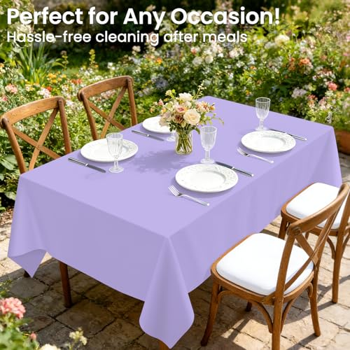 Image of LANLISA 4 Pack Lavender Plastic Tablecloth, 54 x 108 Inch Rectangle Table Cloth Disposable, Easter Party, Decorative Tablecloths, Light Purple, Pastel, Lilac Plastic Cover