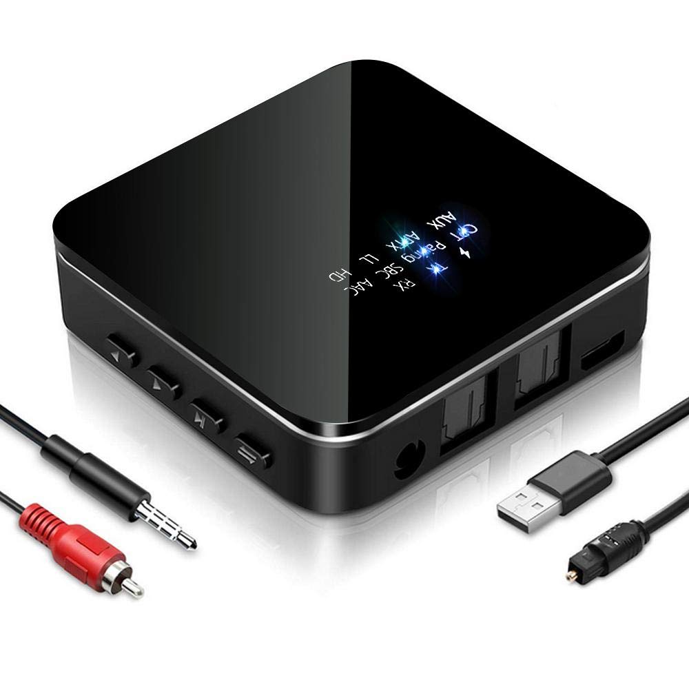 Bluetooth 5.0 Transmitter Receiver,, 3.5mm Stereo Aux Adapter Low Latency With APTX HD APTX 2 Devices Simultaneously, For TV/Home Sound System
