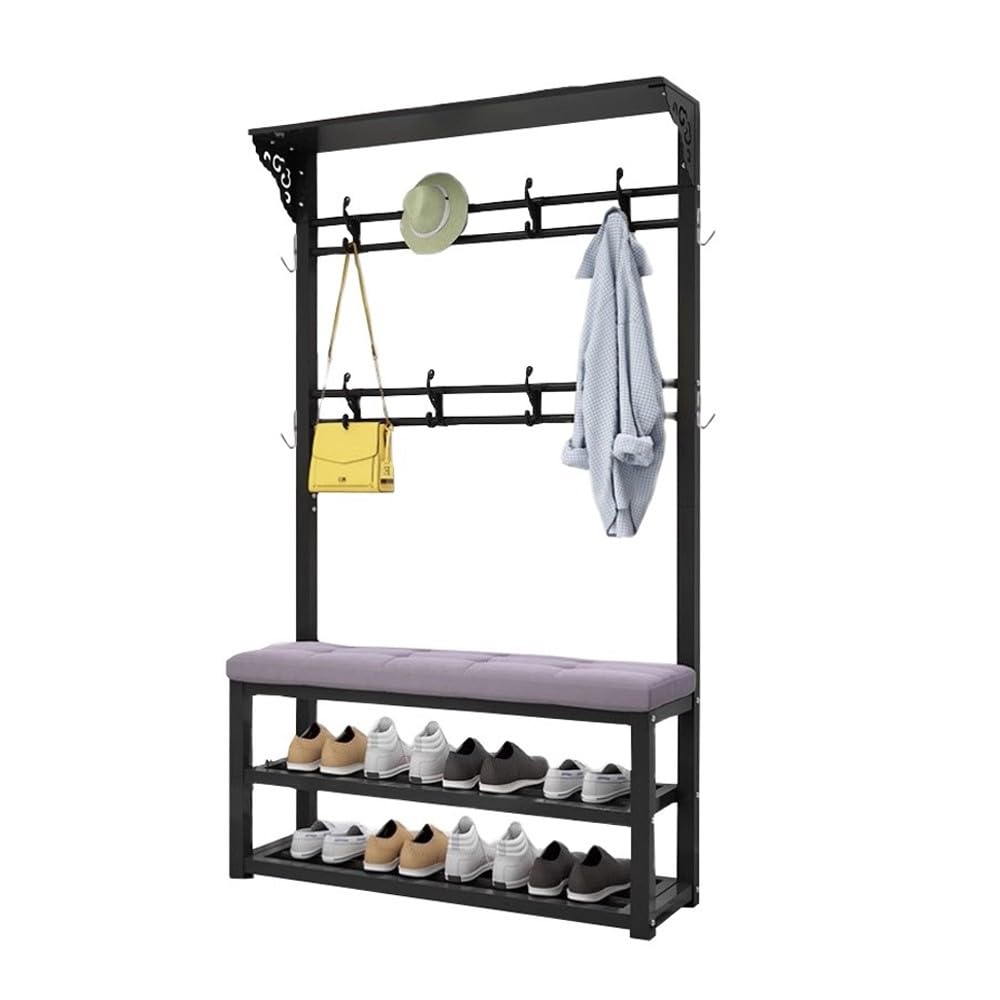 MYUYEE 4 In 1 Coat Rack With Hooks, Coat Rack With Shoe Rack 2 Shelves And 8 Removable Hooks, Vintage Coat Rack, For Wardrobes Bedroom Hallway(B-80Cm)