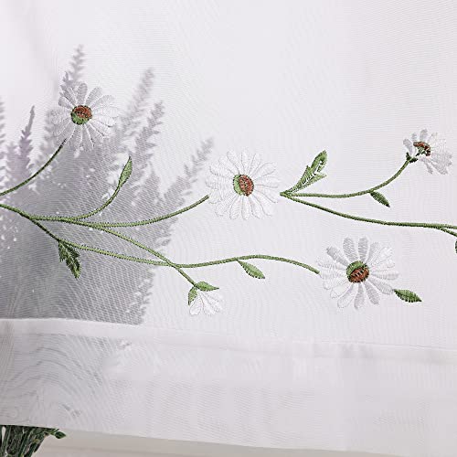 Heichkell Embroidered Net Curtain Voile Short Curtains with Loops Pastoral Kitchen Curtains Country House Style Bistro Curtain White W x H 120 x 45 cm - Image 4