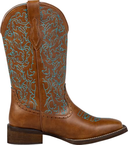 Image of SheSole Cowboy Boots For Women Wide Square Toe Mid Calf Ladies Western Cowgirl Boots