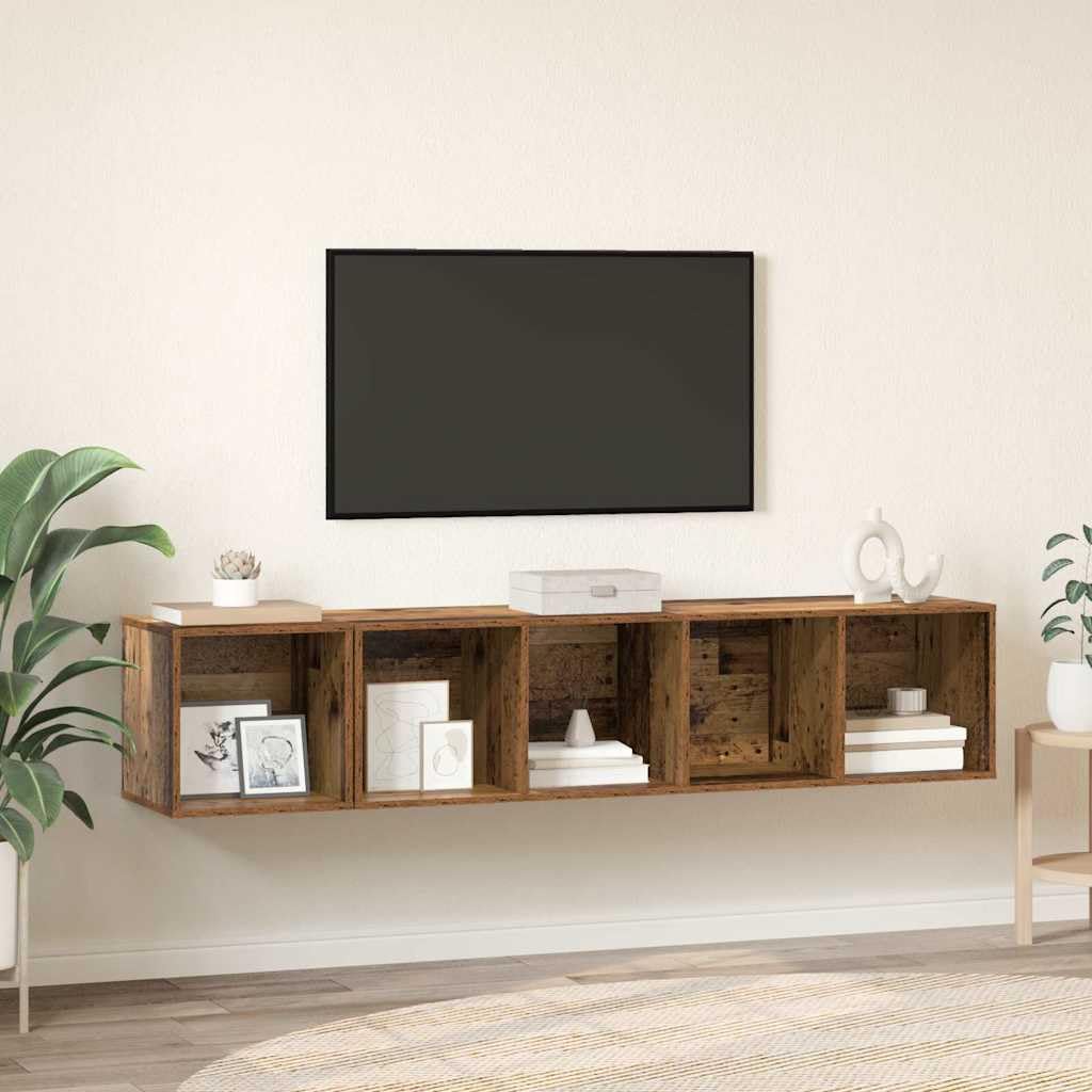Set di mobili per TV, montaggio a parete, 2 pezzi, effetto legno