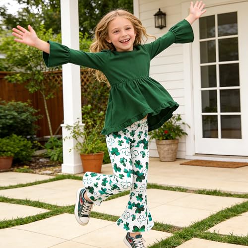 Image of Toddler Girl Clothes Ruffle Long Sleeve Heart Print Tops and Pants 2PC Little Girl Winter Outfits Size (4-7T)