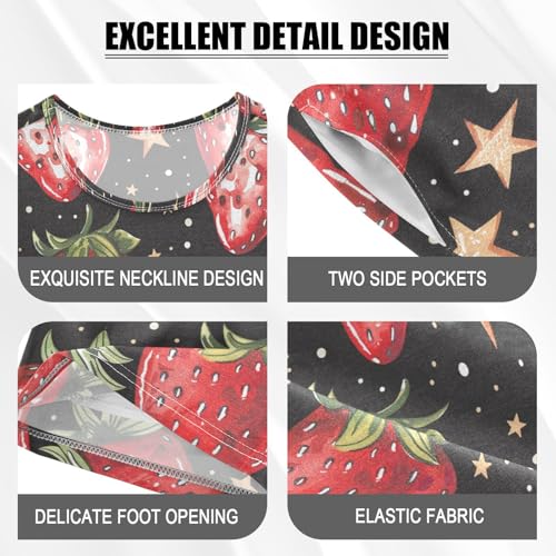 ALAZA Vintage Strawberry and Stars Pajama Set Short Sleeve Sleepwear Soft Lounge Nightwear4