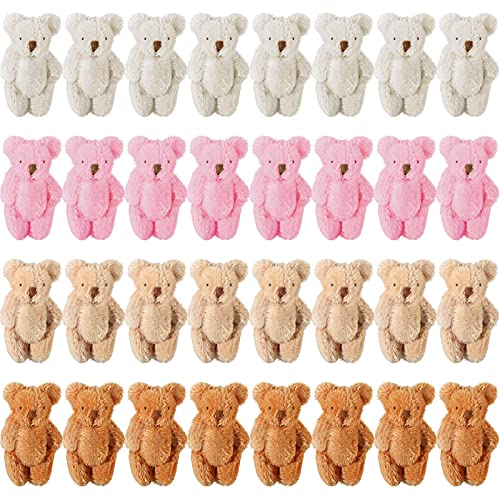 32 Pieces Mini Bear Plush Toy Tiny Bear Mini Joint Bear Tiny Soft Bear Doll Stuffed Animal Toys for Birthday Cake Wedding Decoration Party Favor, 4 Colors