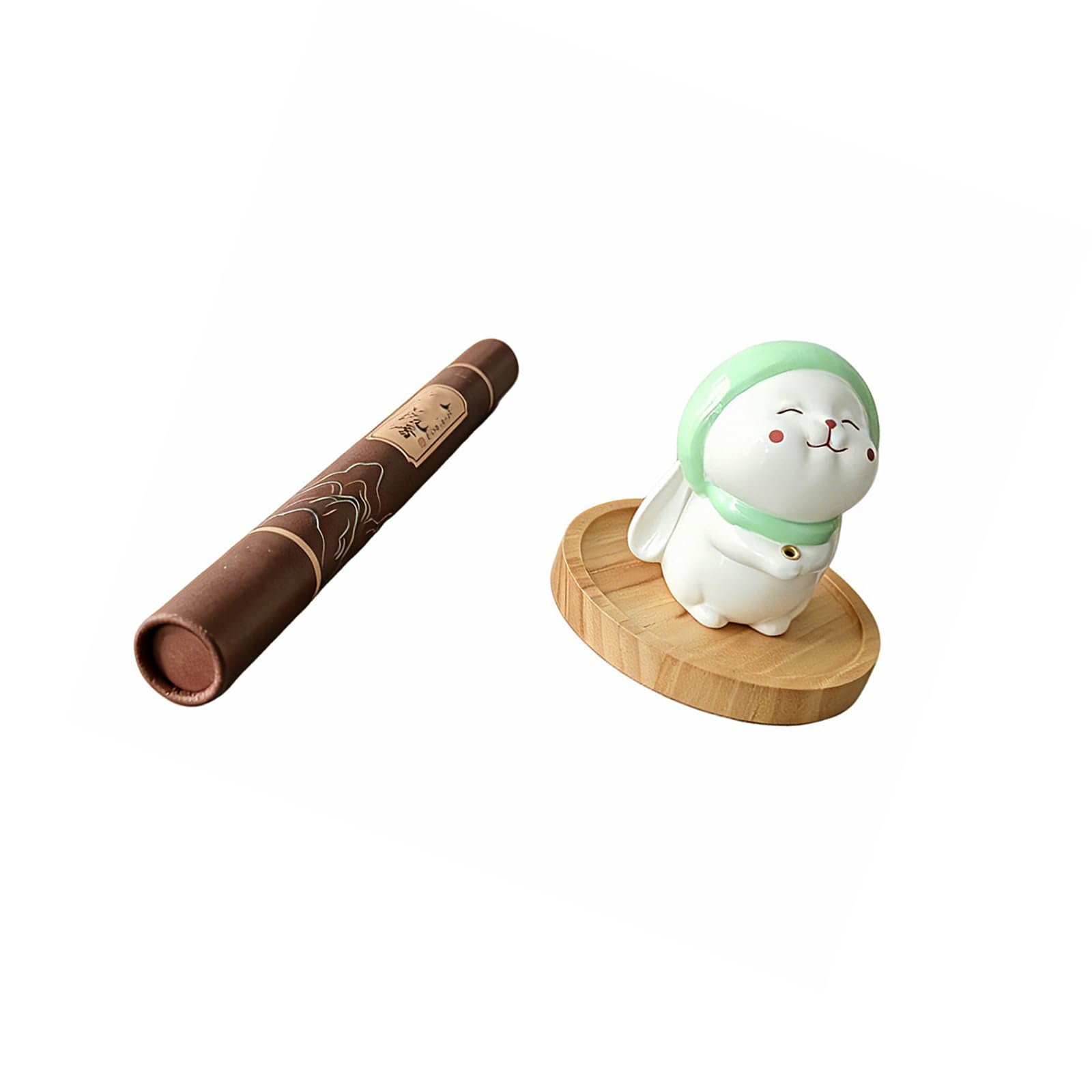Zxfdsfdbnm Miniature Rabbits Resin Incenses Burners Ornament with Wooden Ashes Catcher for Meditations Space Holiday Gifting Scented Diffuser