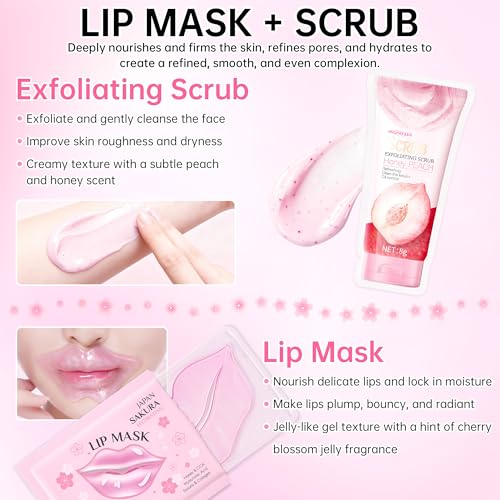 Image of Sakura Skin Care Set for Teenage Girls, Lovely Travel Skincare Set for Women, 41-In-1 Spa Party & Sleepover Skincare Kit with Sleeping Face Mask, Mud Mask, Lip Mask & Exfoliating Scrub, Five of Each