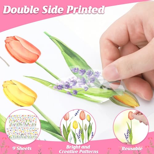 Image of 210PCS Spring Window Clings, 9 Sheet Spring Window Clings for Glass Windows with Tulip Flowers Butterfly, Double-Side Decals Stickers Decorations for Home Office Decor