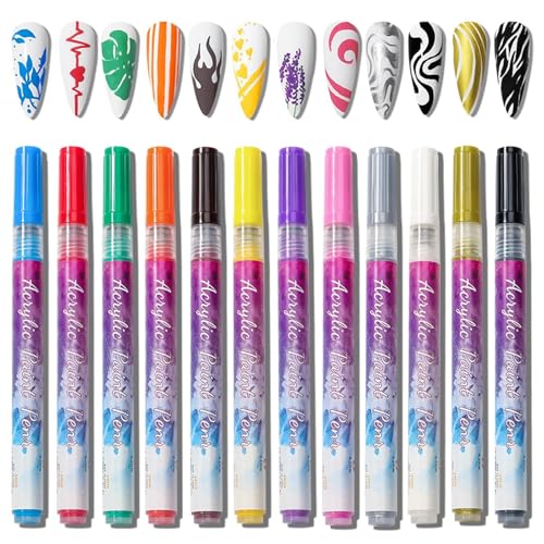 MAGIC ARMOR 12 Farben 3D Nagellack Stift Set, Nagelspitze Nail Art Pen Nagelkunststift DIY Linie Nagelkunst Graffiti, Nagelspitze Nail Art Beauty Schmücken Maniküre Werkzeuge Pinsel für DIY Nagelkunst