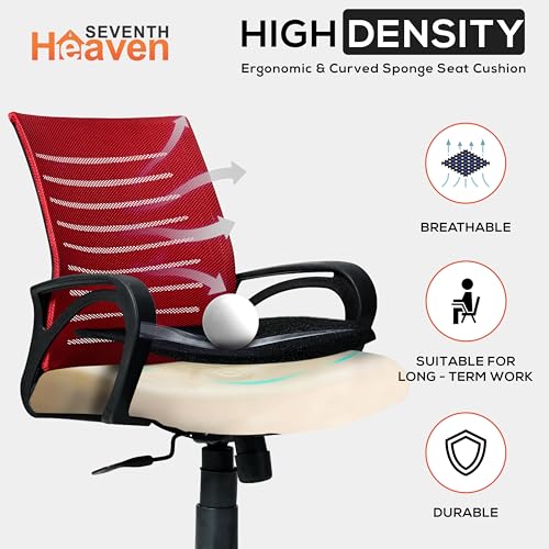 Image of Seventh Heaven Bolt Mid Back Revolving Office Chair for Work from Home, Study, and Computer Use | Heavy Duty Base | Ergonomic Mesh Design | Durable & Comfortable Seating (Red Mesh)