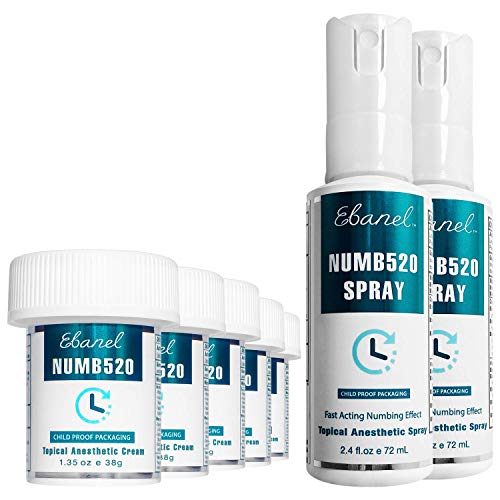 Ebanel Bundle of 5-Pack Lidocaine Numbing Cream, and 2-Pack Numbing Spray
