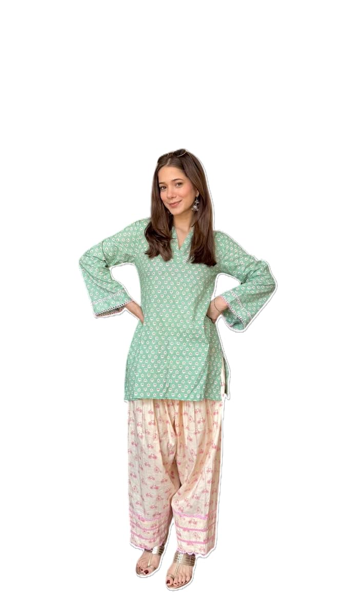 Women's Green Printed Kurta with Floral Salwar Set-picture-14