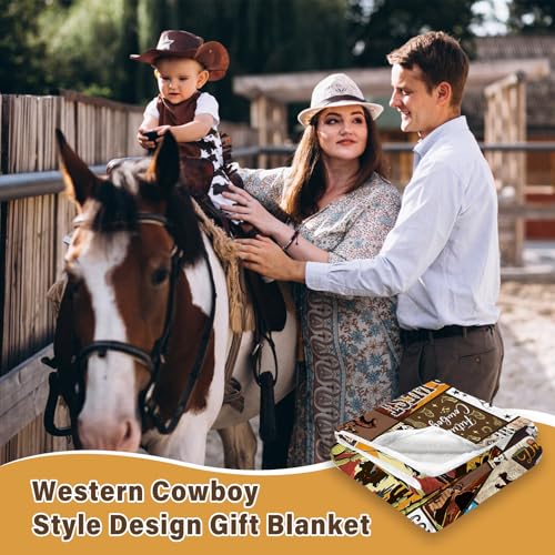 Cobertor de cowboy ocidental, estampa vintage do oeste selvagem, cobertor de flanela macia 127 cm x